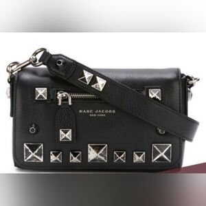 Marc Jacobs Designer Recruit Chipped  Black Studded Crossbody Bag Purse